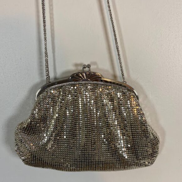 Vintage Mesh Silver Women's Evening Bag Shoulder Purse Small - Picture 4 of 6